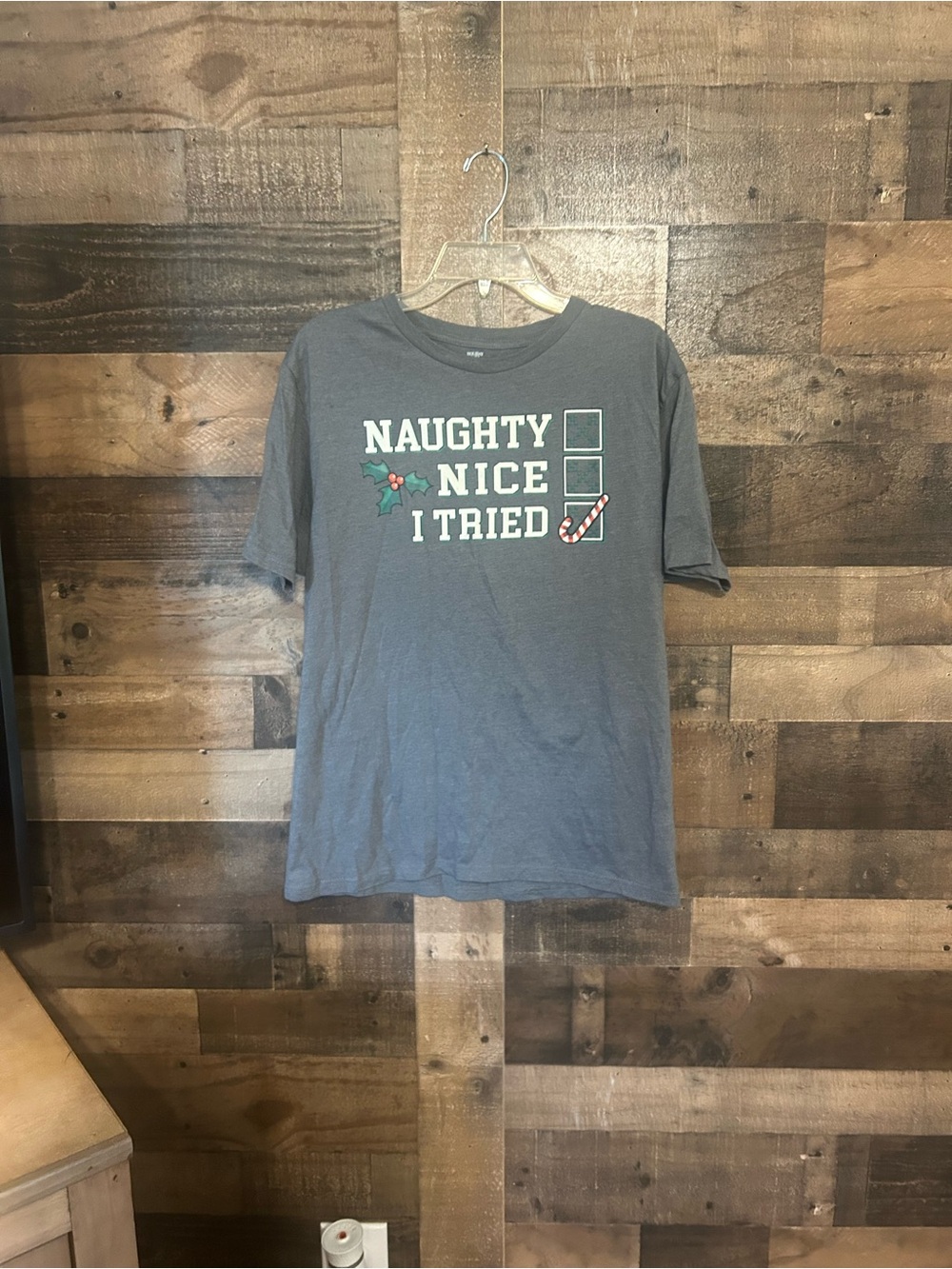 Holiday Time Gray Graphic Tee - Naughty Nice I Tried